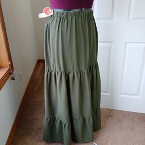 Cider Green Tiered Maxi Skirt 3XL sheer chiffon elastic waist NWT old stock